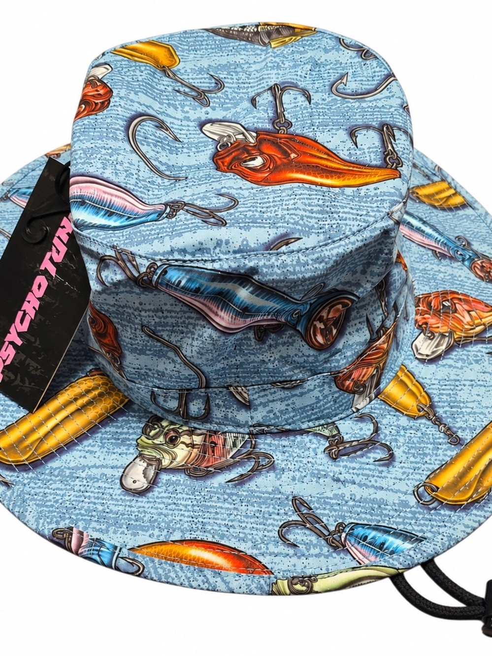 Psycho Tuna Crankbait Fishing Boonie Bucket Hat Lure Print NWT One Size